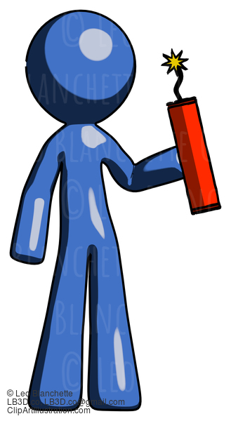 Blue Design Mascot Man Holding Dynamite With Fuse Lit #11392