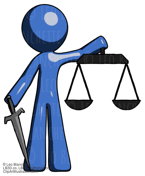 Blue Design Mascot Man Justice Concept With Scales And Sword, Justicia Derived #11396