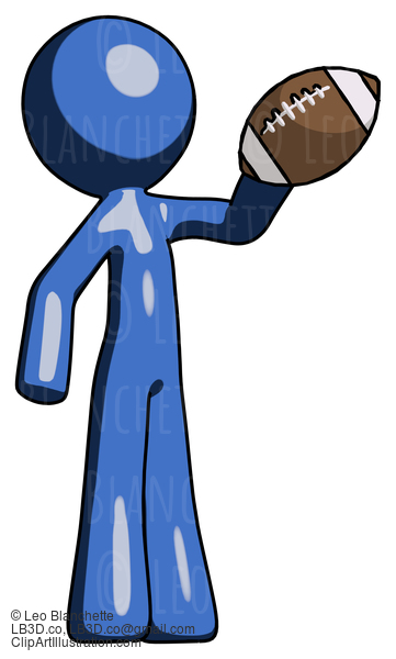 Blue Design Mascot Man Holding Football Up #11397