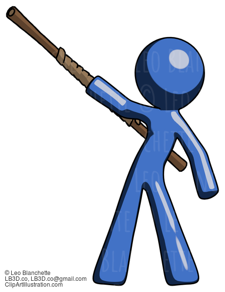 Blue Design Mascot Man Bo Staff Pointing Up Pose #11398