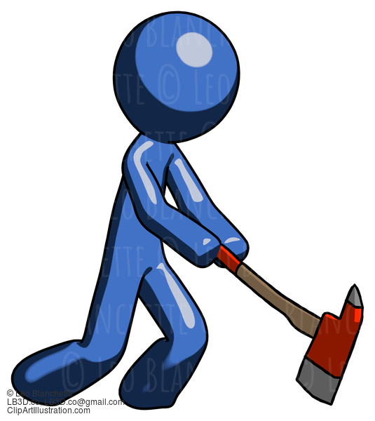 Blue Design Mascot Man Striking With A Red Firefighter’S Ax #11403