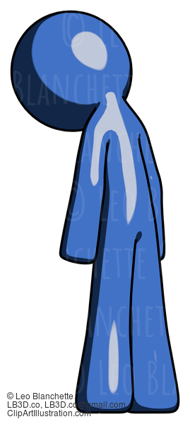 Blue Design Mascot Man Depressed With Head Down, Back To Viewer, Left #11404