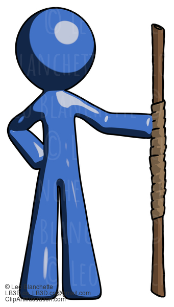 Blue Design Mascot Man Holding Staff Or Bo Staff #11409