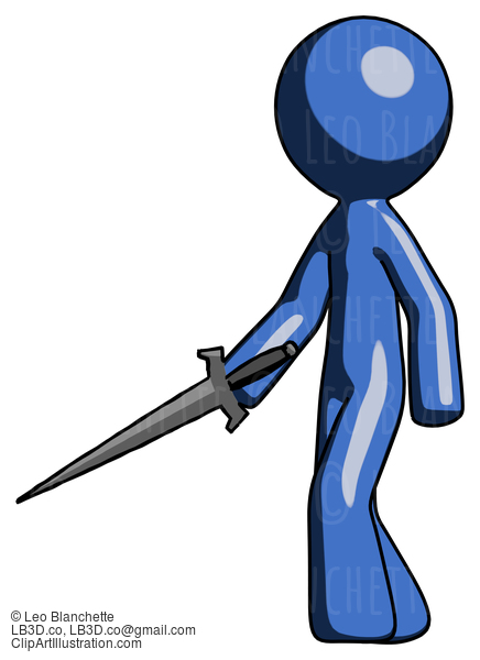 Blue Design Mascot Man With Sword Walking Confidently #11410