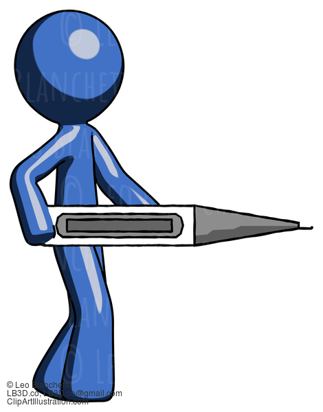 Blue Design Mascot Man Walking With Large Thermometer #11411