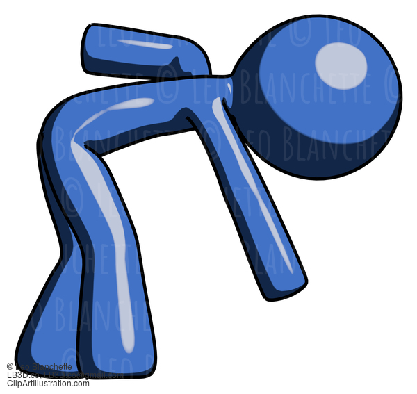 Blue Design Mascot Man Picking Something Up Bent Over #11413