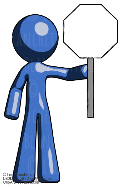 Blue Design Mascot Man Holding Stop Sign #11421