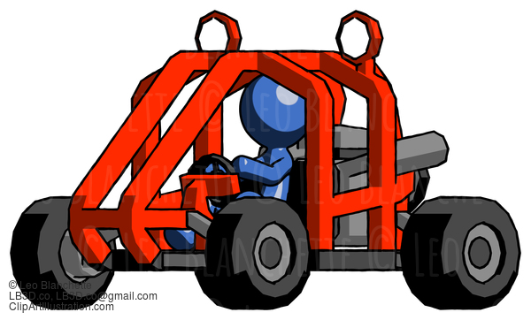 Blue Design Mascot Man Riding Sports Buggy Side Angle View #11422