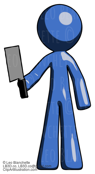 Blue Design Mascot Man Holding Meat Cleaver #11424