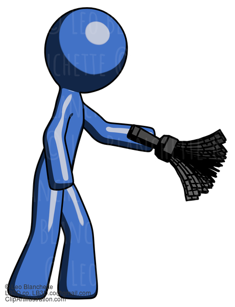 Blue Design Mascot Man Dusting With Feather Duster Downwards #11431