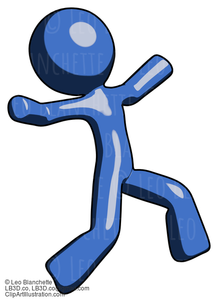 Blue Design Mascot Man Running Away In Hysterical Panic Direction Right #11432