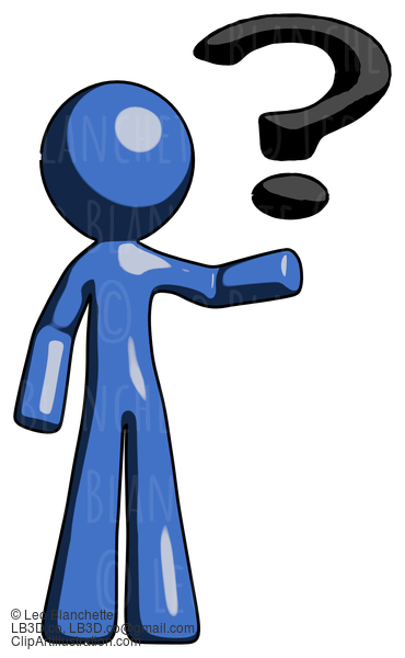 Blue Design Mascot Man Holding Question Mark To Right #11437