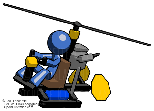 Blue Design Mascot Man Flying In Gyrocopter Front Side Angle Top View #11439