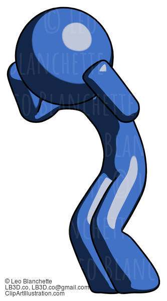 Blue Design Mascot Man With Headache Or Covering Ears Turned To His Left #11441