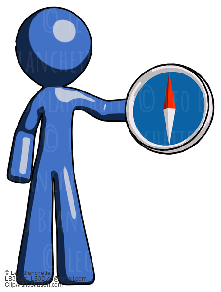 Blue Design Mascot Man Holding A Large Compass #11443