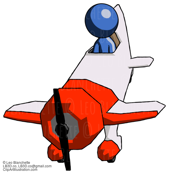 Blue Design Mascot Man In Geebee Stunt Plane Descending Front Angle View #11447