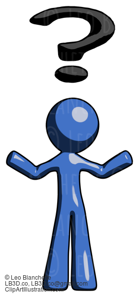 Blue Design Mascot Man With Question Mark Above Head, Confused #11451