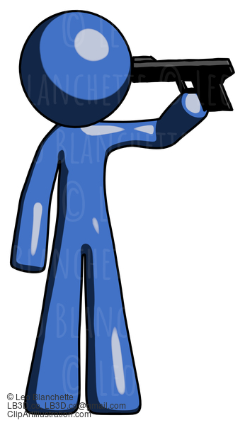 Blue Design Mascot Man Suicide Gun Pose #11453