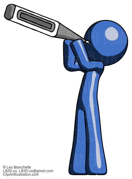 Blue Design Mascot Man Thermometer In Mouth #11460