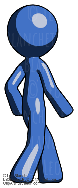 Blue Design Mascot Man Walking Away Direction Right View #11461