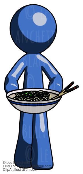 Blue Design Mascot Man Serving Or Presenting Noodles #11465