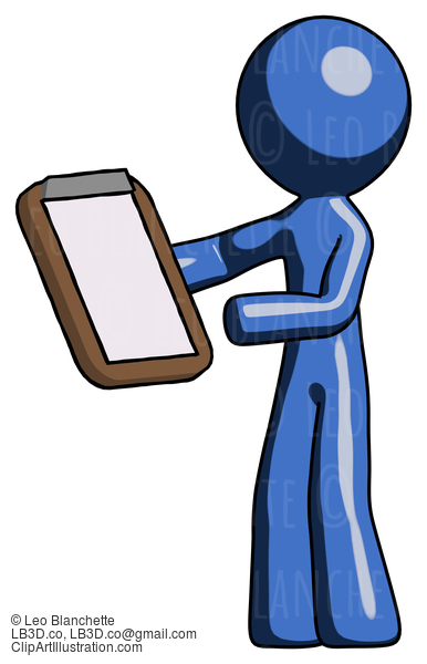 Blue Design Mascot Man Reviewing Stuff On Clipboard #11467