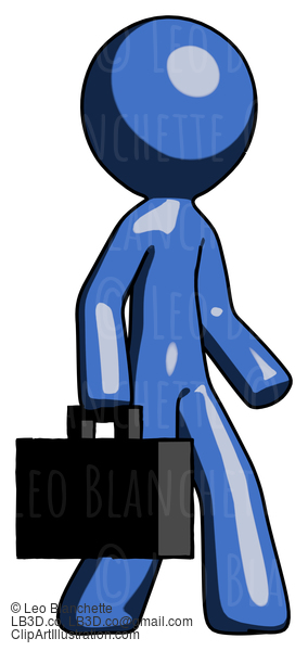 Blue Design Mascot Man Walking With Briefcase To The Right #11470