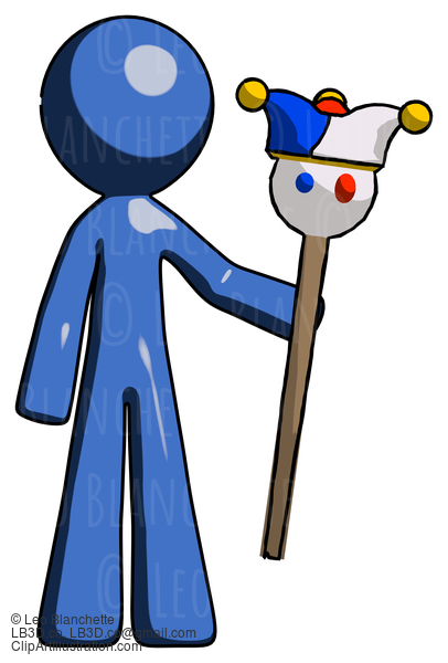 Blue Design Mascot Man Holding Jester Staff #11474