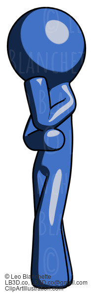 Blue Design Mascot Man Thinking, Wondering, Or Pondering #11478