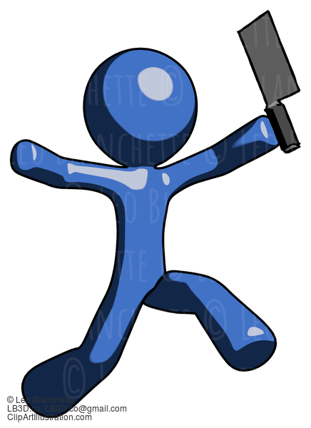 Blue Design Mascot Man Psycho Running With Meat Cleaver #11482