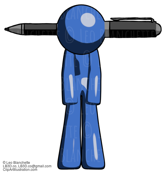 Blue Design Mascot Man Head Impaled With Pen #11483