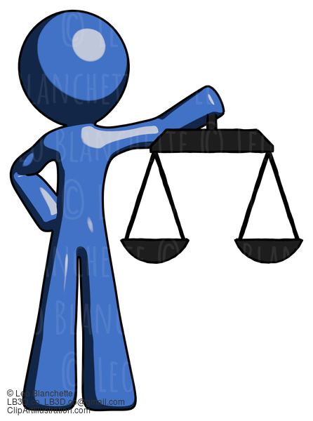 Blue Design Mascot Man Holding Scales Of Justice #11485