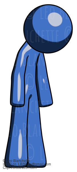 Blue Design Mascot Man Depressed With Head Down Turned Right #11487