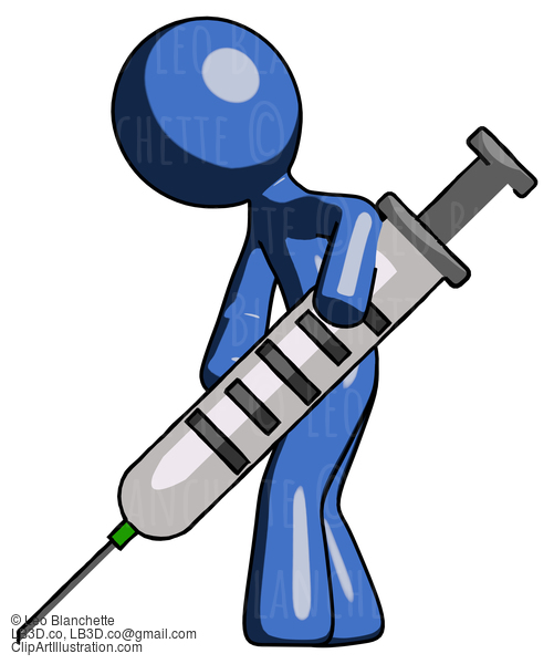 Blue Design Mascot Man Using Syringe Giving Injection #11491