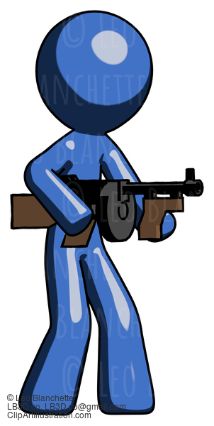 Blue Design Mascot Man Tommy Gun Gangster Shooting Pose #11494