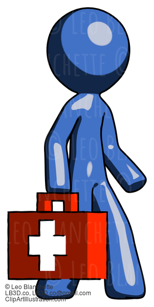 Blue Design Mascot Man Walking With Medical Aid Briefcase To Right #11495