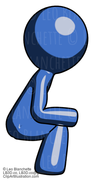 Blue Design Mascot Man Squatting Facing Right #11498