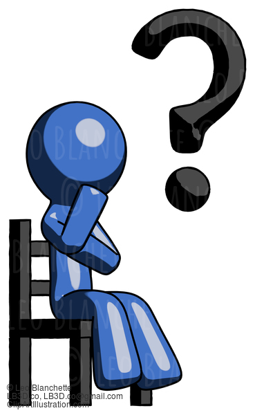 Blue Design Mascot Man Question Mark Concept, Sitting On Chair Thinking #11499