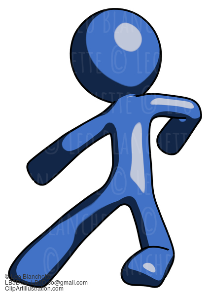 Blue Design Mascot Man Karate Defense Pose Left #11501