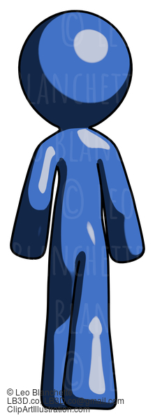 Blue Design Mascot Man Walking Away, Back View #11505