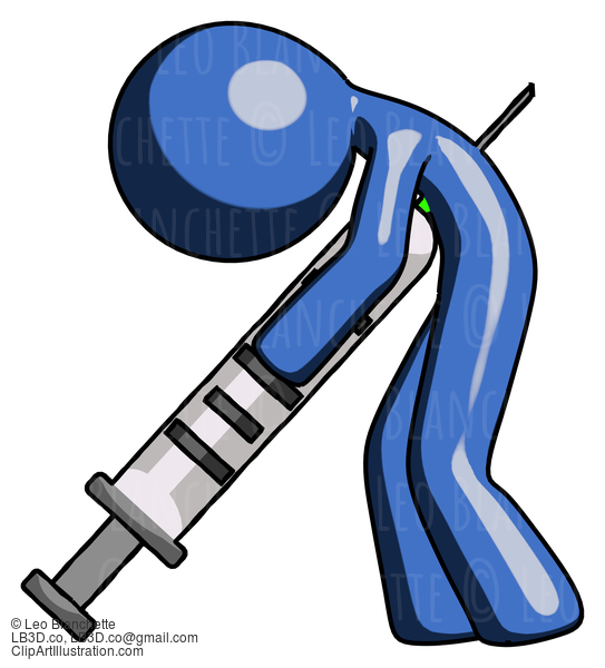 Blue Design Mascot Man Lethal Injection, Impaled On Syringe #11506