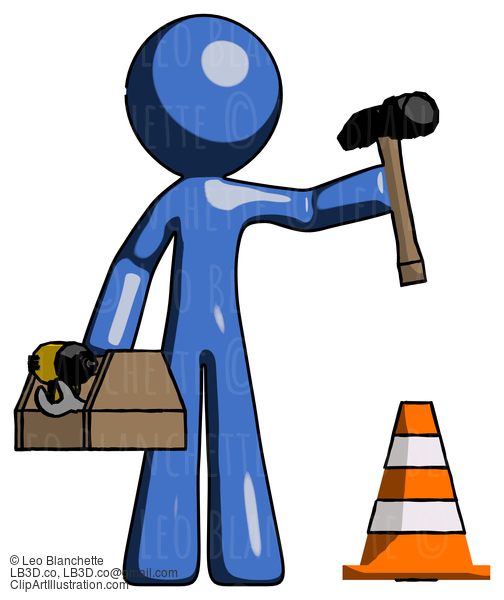 Blue Design Mascot Man Under Construction Concept, Traffic Cone And Tools #11509