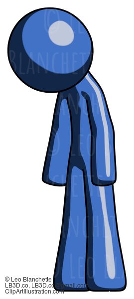 Blue Design Mascot Man Depressed With Head Down Turned Left #11511