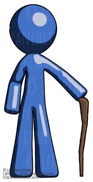 Blue Design Mascot Man Standing With Hiking Stick #11512