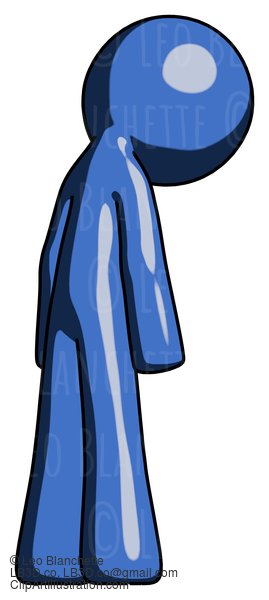 Blue Design Mascot Man Depressed With Head Down, Back To Viewer, Right #11514