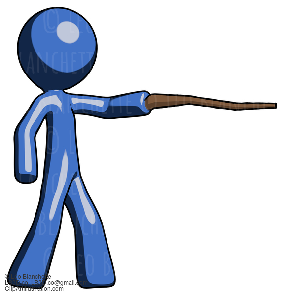 Blue Design Mascot Man Pointing With Hiking Stick #11516