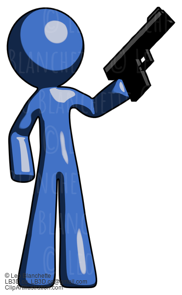 Blue Design Mascot Man Holding Handgun #11519