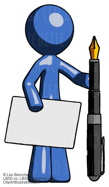 Blue Design Mascot Man Holding Large Envelope And Calligraphy Pen #11520