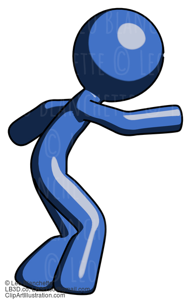 Blue Design Mascot Man Sneaking While Reaching For Something #11521