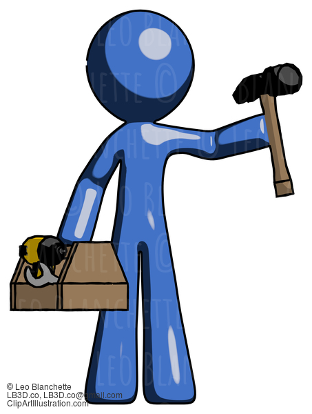 Blue Design Mascot Man Holding Tools And Toolchest Ready To Work #11523